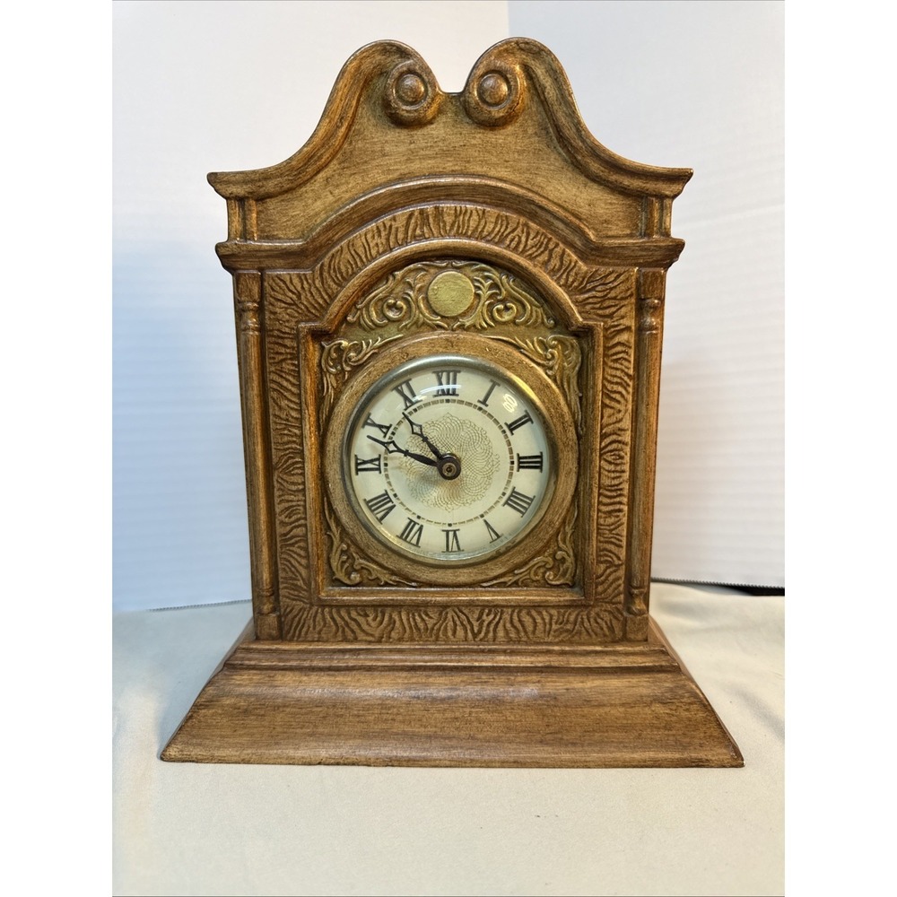 Vintage Holland Mold Ceramic Mantel Clock Lanshire Movement Faux Wood Untested